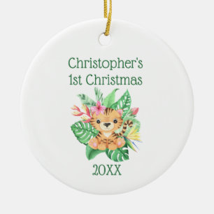 Personaliseer Baby eerste kerstfeest Baby Tijger G Keramisch Ornament