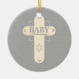 Personaliseer, Baby Inwijding Crème & Grijze Kruis Keramisch Ornament