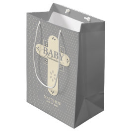 Personaliseer, Baby Inwijding Crème & Grijze Kruis Medium Cadeauzakje