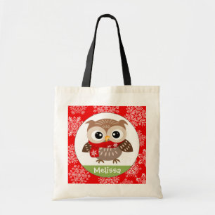 Personaliseer Baby Owl in de Canvas tas Snowflakes