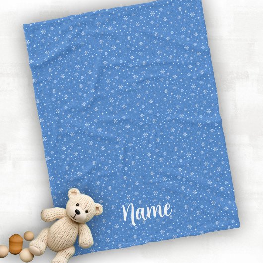 Personaliseer Baby Winter Snowflakes Blue Fleece Deken