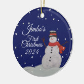 Personaliseer Baby's eerste kerst. Happy Snowman Keramisch Ornament (Links)