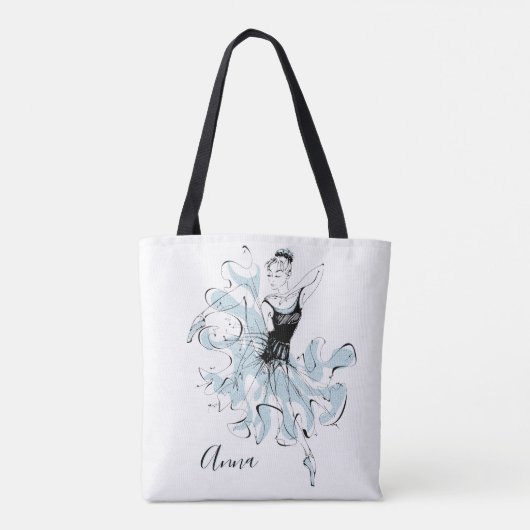Personaliseer Ballerina Sketch Roze Blauw Tote Bag (Achterkant)