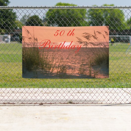 Personaliseer Banner, 50e verjaardag, Beach Sunris Spandoek (Insitu)