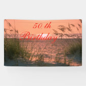 Personaliseer Banner, 50e verjaardag, Beach Sunris Spandoek (Horizontaal)