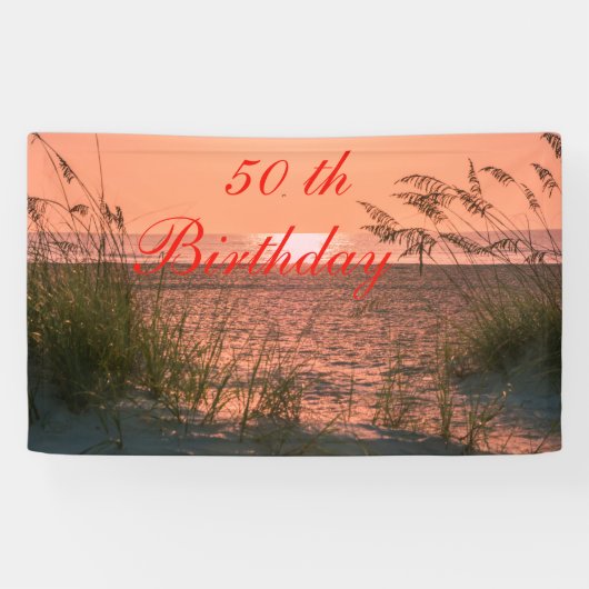 Personaliseer Banner, 50e verjaardag, Beach Sunris Spandoek (Horizontaal)