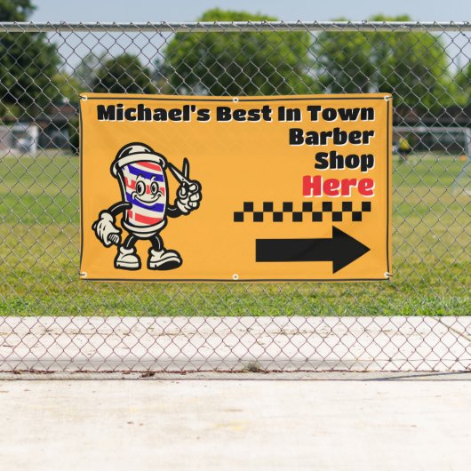 Personaliseer Barber Shop Hier pijl Sla rechtsaf P Spandoek (Insitu)