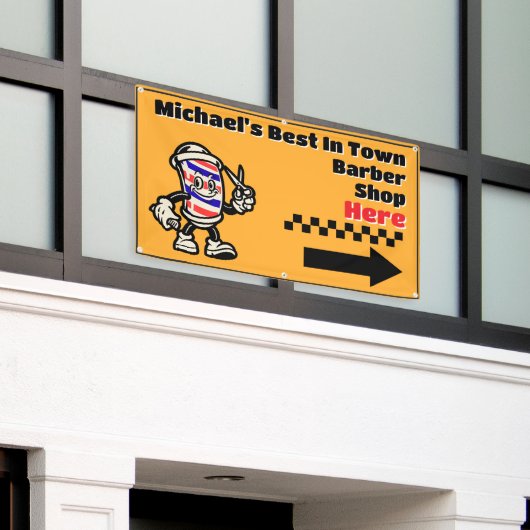 Personaliseer Barber Shop Hier pijl Sla rechtsaf P Spandoek (Buitenkant Gebouw)