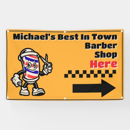 Personaliseer Barber Shop Hier pijl Sla rechtsaf P Spandoek (Horizontaal)