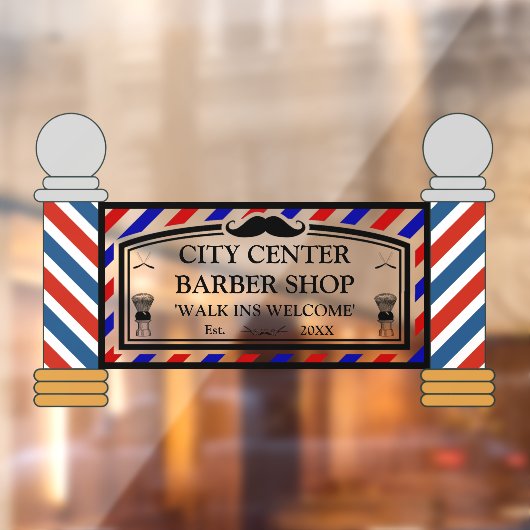 Personaliseer  Barber Shop Poles Front Raamsticker (Vel 2)