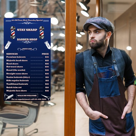 Personaliseer Barber Shop Zeer gedetailleerde prij Raamsticker