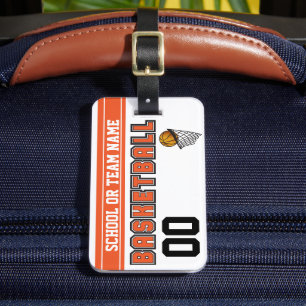 Personaliseer Basketbal Oranje en Zwart Bagagelabel
