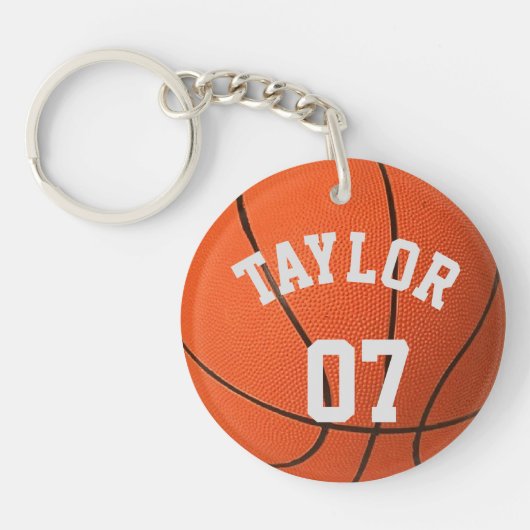 Personaliseer Basketbalspeler Naam en Nummer Sleutelhanger (Voorkant)