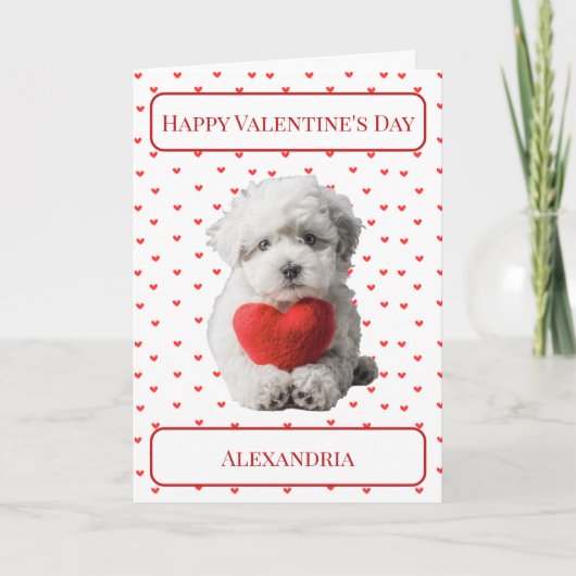 Personaliseer Bichon Frise Puppy Valentijn Kaart (Voorkant)
