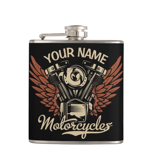 Personaliseer Biker Motorfietsen Motor Vleugels Ga Heupfles (Voorkant)