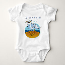 Personaliseer Bird Seagull op Brown Sandy Beach Romper
