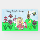 Personaliseer Birthday Banner Princess en Unicorn (Horizontaal)