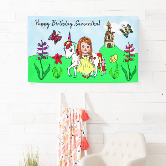 Personaliseer Birthday Banner Princess en Unicorn (Insitu)