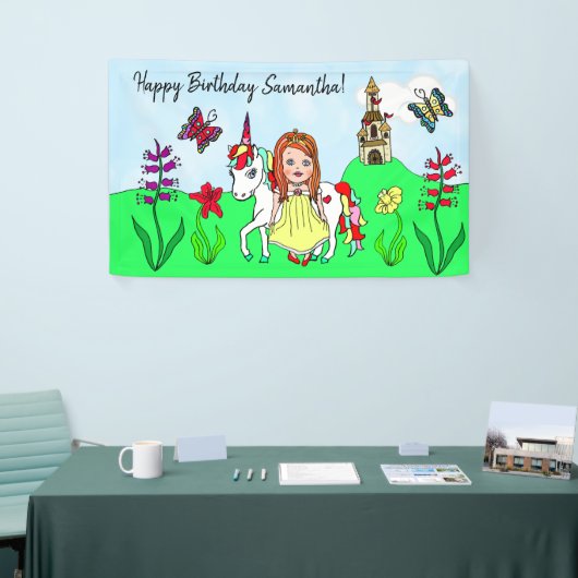 Personaliseer Birthday Banner Princess en Unicorn (Beurs)