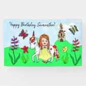 Personaliseer Birthday Banner Princess en Unicorn (Horizontaal)