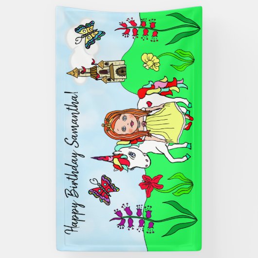 Personaliseer Birthday Banner Princess en Unicorn (Verticaal)