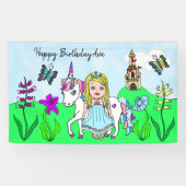 Personaliseer Birthday Banner Princess en Unicorn (Horizontaal)