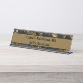 Personaliseer Black Brown Marble Modern Trendy Bureau Naambordje (Voorkant)