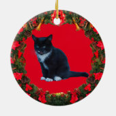 Personaliseer Black Kitten Tuxedo zittend Meows Keramisch Ornament (Achterkant)