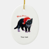 Personaliseer Black Kitten Vrolijk Kerstfeest Keramisch Ornament (Voorkant)