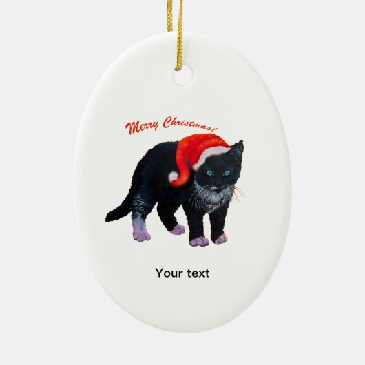 Personaliseer Black Kitten Vrolijk Kerstfeest Keramisch Ornament (Achterkant)