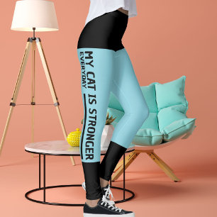 Personaliseer Black Robin Egg Blue Stripes Cat Ret Leggings