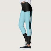 Personaliseer Black Robin Egg Blue Stripes Cat Ret Leggings (Links)