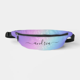 Personaliseer Black Script Naam op Bokeh Stars Heuptasje