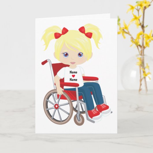 Personaliseer Blank Blond Meisje Kaart (Gele Bloem)