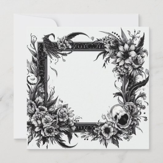 Personaliseer Blank Kaart Sjabloon Gothic Bloemen (Voorkant)