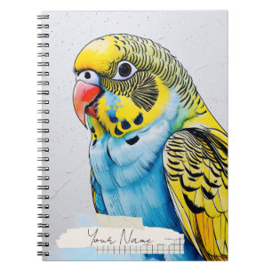 PERSONALISEER Blauw Parkiet Vogel Collage Notitieb Notitieboek