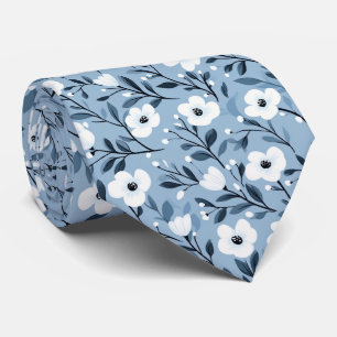 Personaliseer Blauw Wit Vetgedrukte Botanische Blo Stropdas