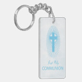 Personaliseer, Blauwe Eerste Heilige Communie Krui Sleutelhanger (Voorkant Links)