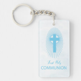 Personaliseer, Blauwe Eerste Heilige Communie Krui Sleutelhanger