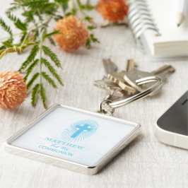 Personaliseer, Blauwe Eerste Heilige Communie Krui Sleutelhanger