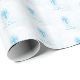 Personaliseer, Blauwe Jongen Eerste Heilige Commun Cadeaupapier