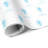 Personaliseer, Blauwe Jongen Eerste Heilige Commun Cadeaupapier (Rol Hoek)