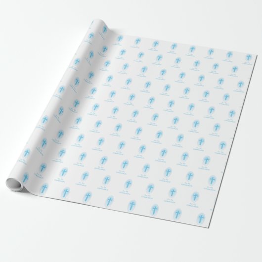 Personaliseer, Blauwe Jongen Eerste Heilige Commun Cadeaupapier (Uitgerold)