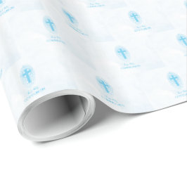 Personaliseer, Blauwe Jongen Eerste Heilige Commun Cadeaupapier