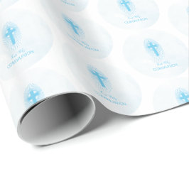 Personaliseer, Blauwe Jongen Eerste Heilige Commun Cadeaupapier