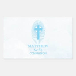 Personaliseer, Blauwe Jongen Eerste Heilige Commun Rechthoekige Sticker