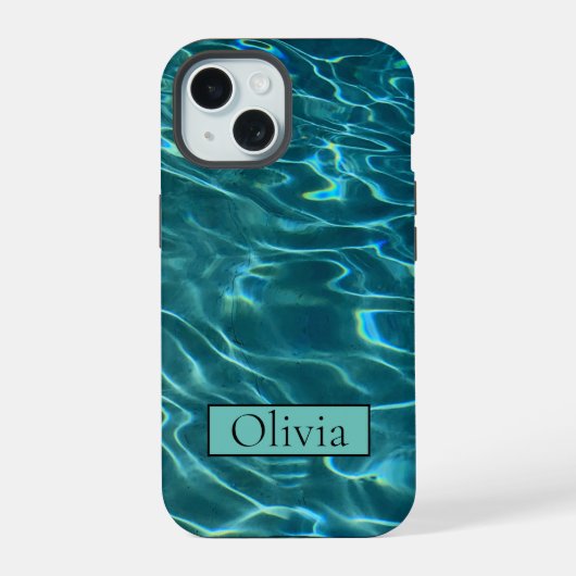 Personaliseer blauwe oceaangolven iPhone 15 case (Achterkant)