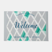 Personaliseer Blauwgroen Waterverf Diamonds Gray D Deurmat (Voorkant)