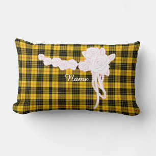 Personaliseer Bloem Trim Geel Plaid Decorator Kussen