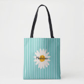 Personaliseer bloemenblauwe strepen Moderne zomer Tote Bag (Voorkant)